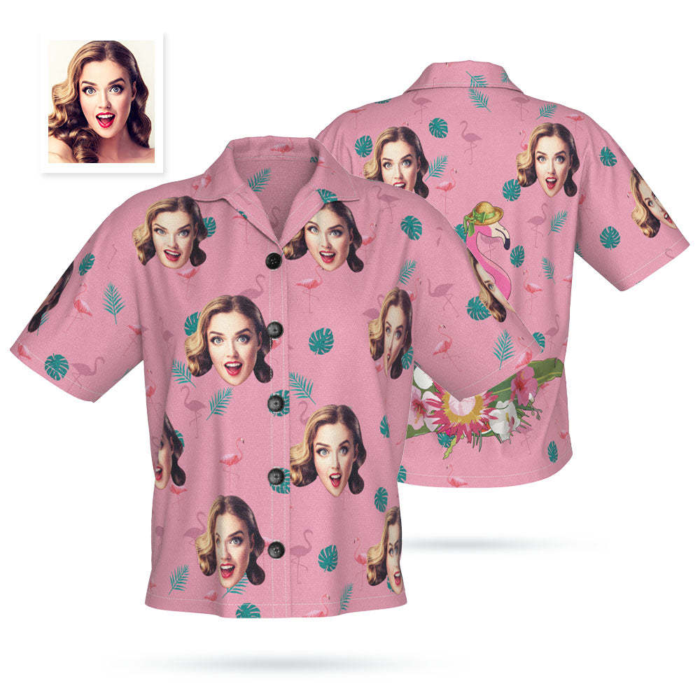Custom Face Hawaiian Shirt Personalized Women's Photo Shirt Fashion Flamingo