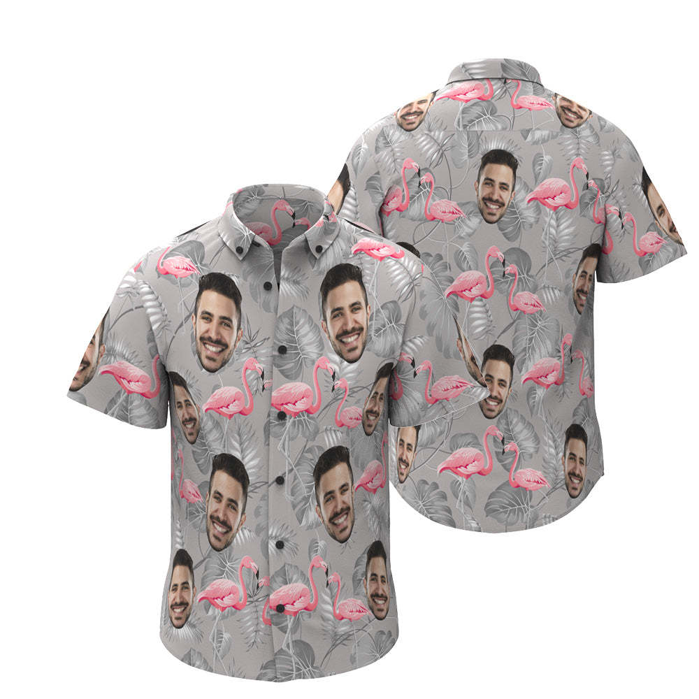 Custom Face Hawaiian Shirt Personalized Men's Photo Casual Resort Flamingo Print Shirt Vacation Party Gift