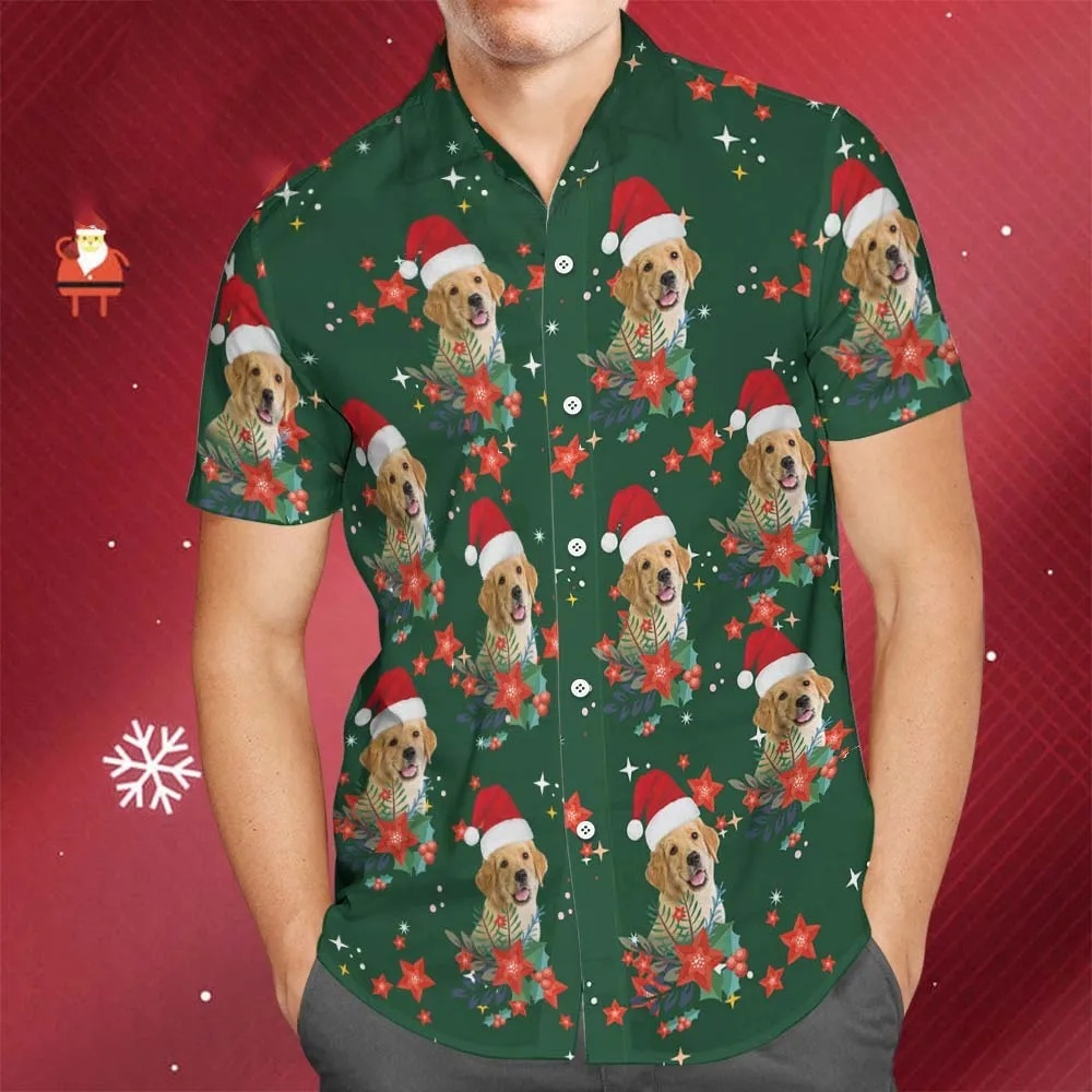 Men's Custom Photo Christmas Hawaiian Shirts Christmas Gift for Pet Lovers