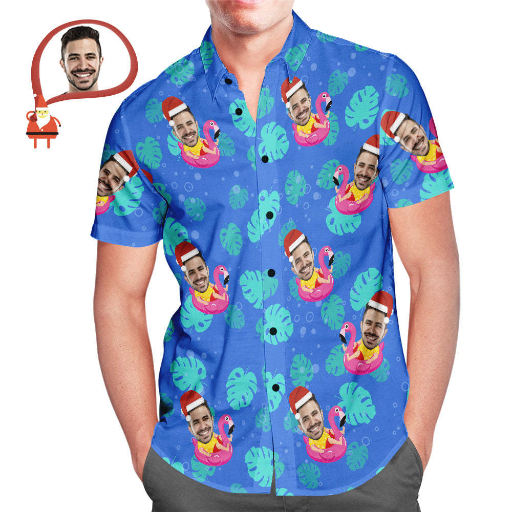 Men's Custom Face Santa Pool Party Hawaiian Shirt Personalized Christmas Gift