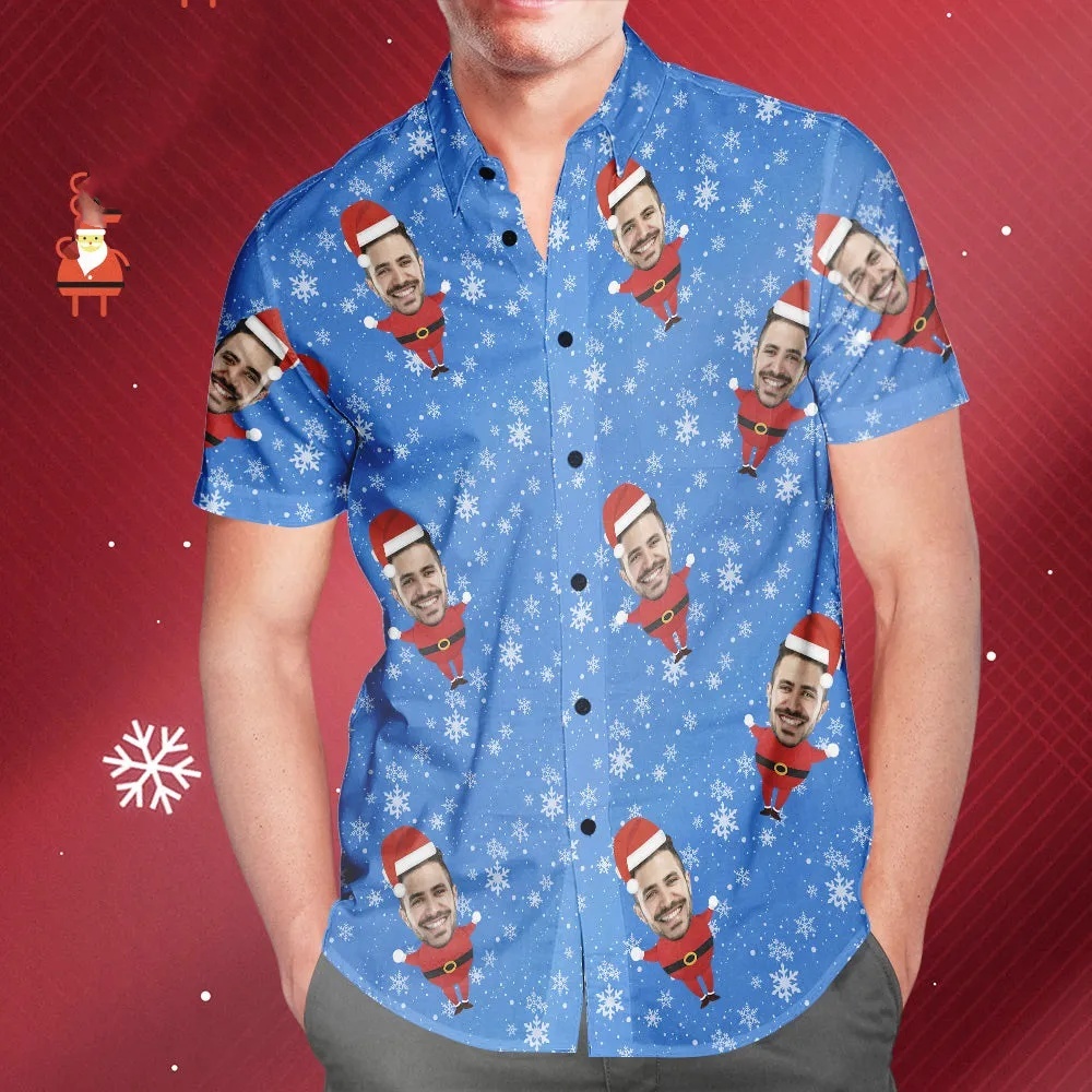 Men's Custom Face Christmas Santa All Over Print Hawaiian Shirt Christmas Gift