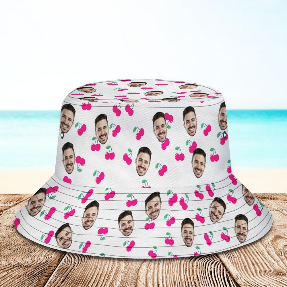 Custom Bucket Hat Unisex Face Bucket Hat Personalize Wide Brim Outdoor Summer Cap Hiking Beach Sports Hats Gift for Lover - Cherry