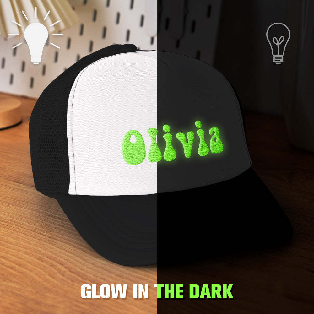 Custom Puff Print Trucker Hat Personalized Glow-in-the-dark Foam Trucker Caps for Adult - MyPhotoBoxer