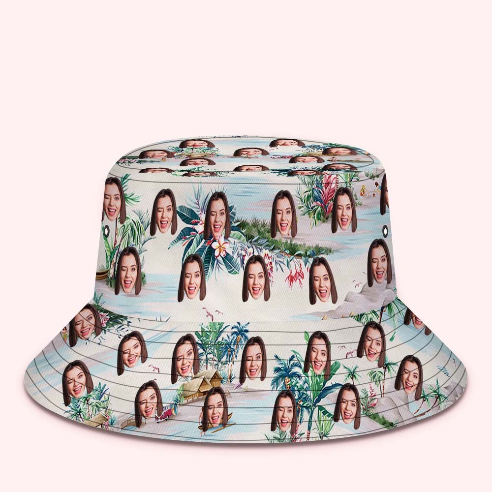 Custom Bucket Hat Unisex Face Bucket Hat Summer Print Bucket Hat Blue 