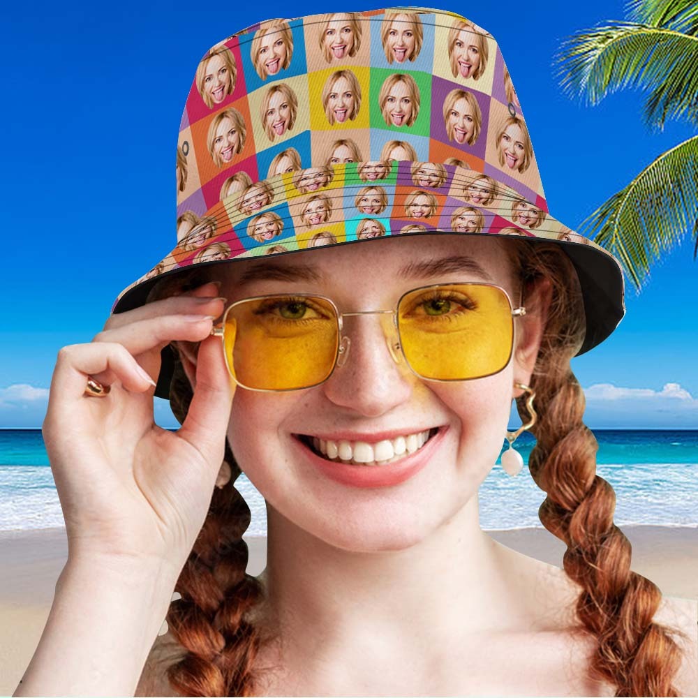 Custom Bucket Hat Unisex Face Bucket Hat Summer Print Bucket Hat Blue 