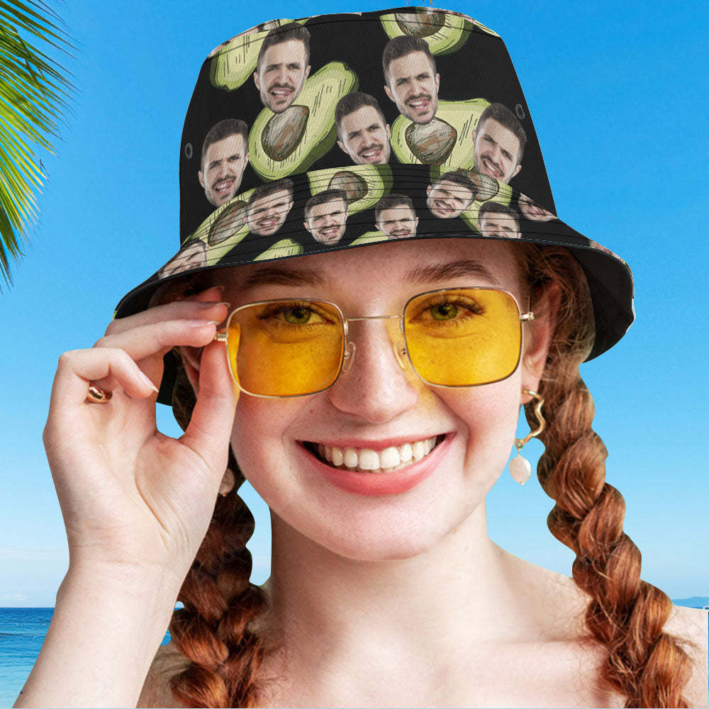 Custom Face Bucket Hat Unisex Personalized Photo Summer Cap Avocado Hiking Beach Hats Gift for Lover