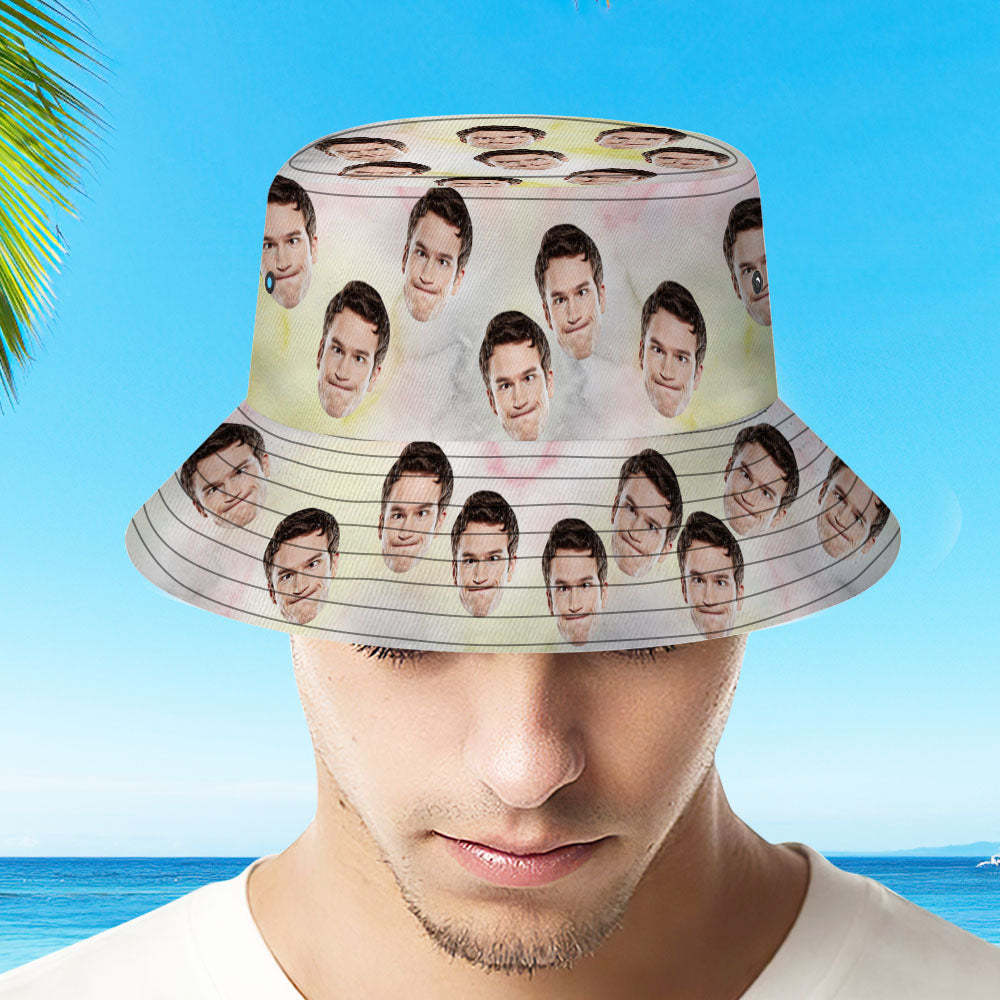 Custom Face Bucket Hat Unisex Personalized Photo Summer Cap Marble Hiking Beach Hats Gift for Lover