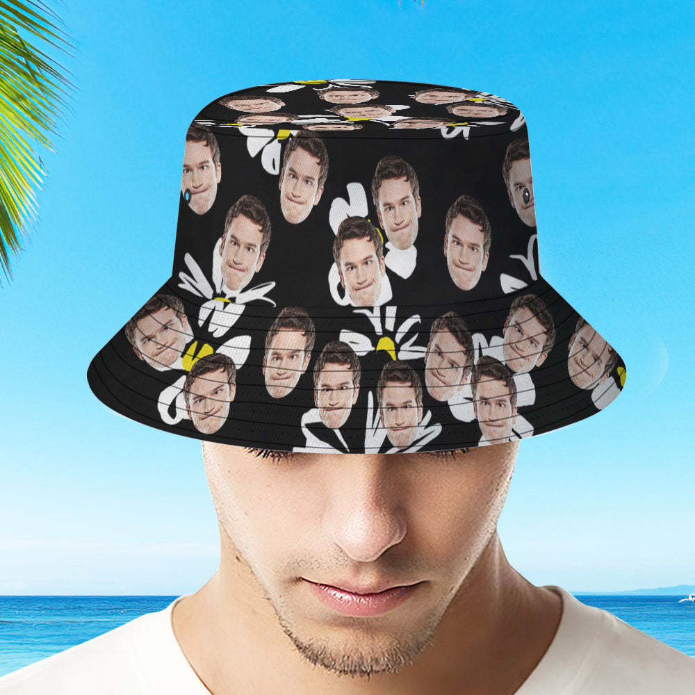 Custom Face Bucket Hat Unisex Personalized Photo Summer Cap Black Hiking Beach Hats Gift for Lover