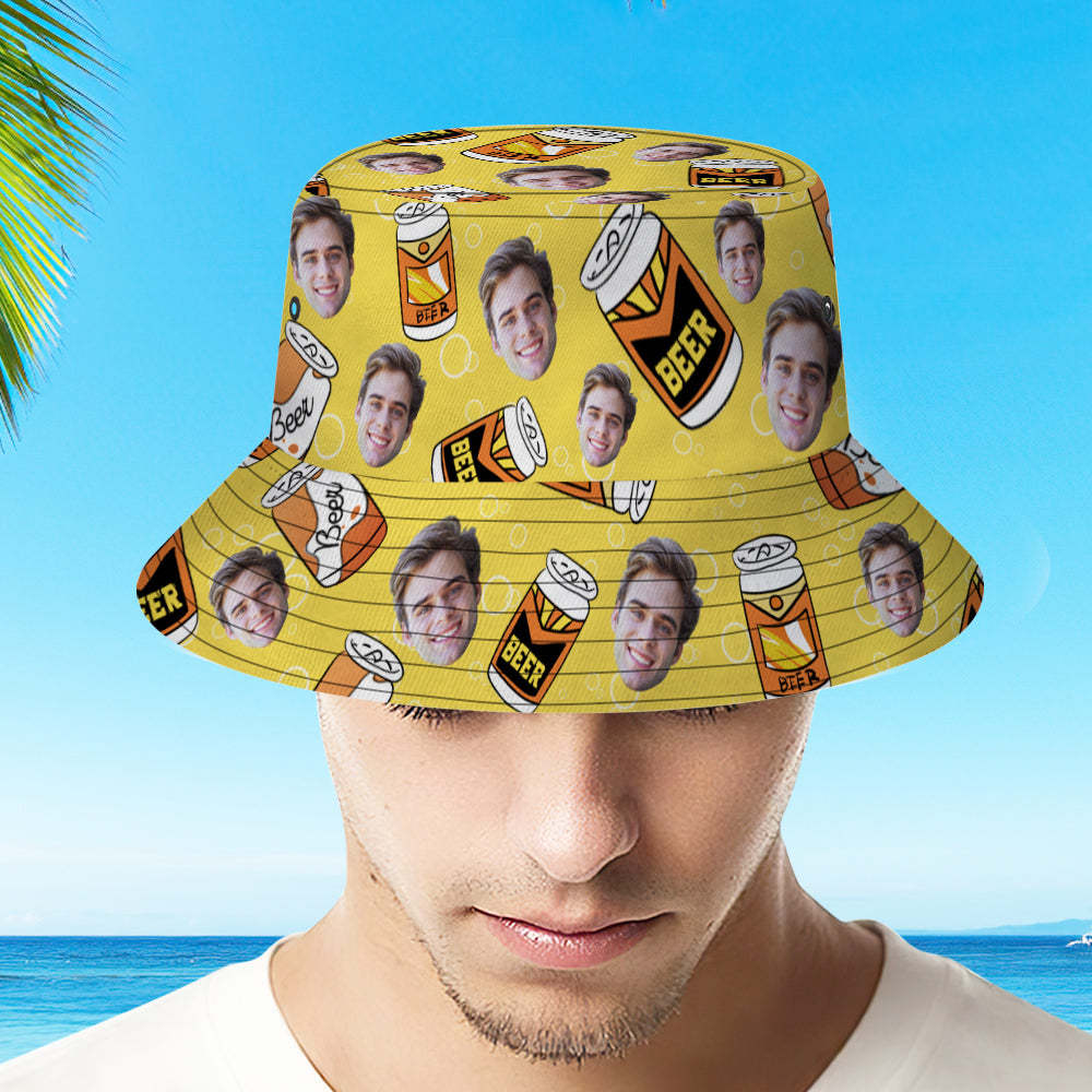 Custom Face Bucket Hat Unisex Personalized Photo Summer Cap Hiking Beach Hats - Beer