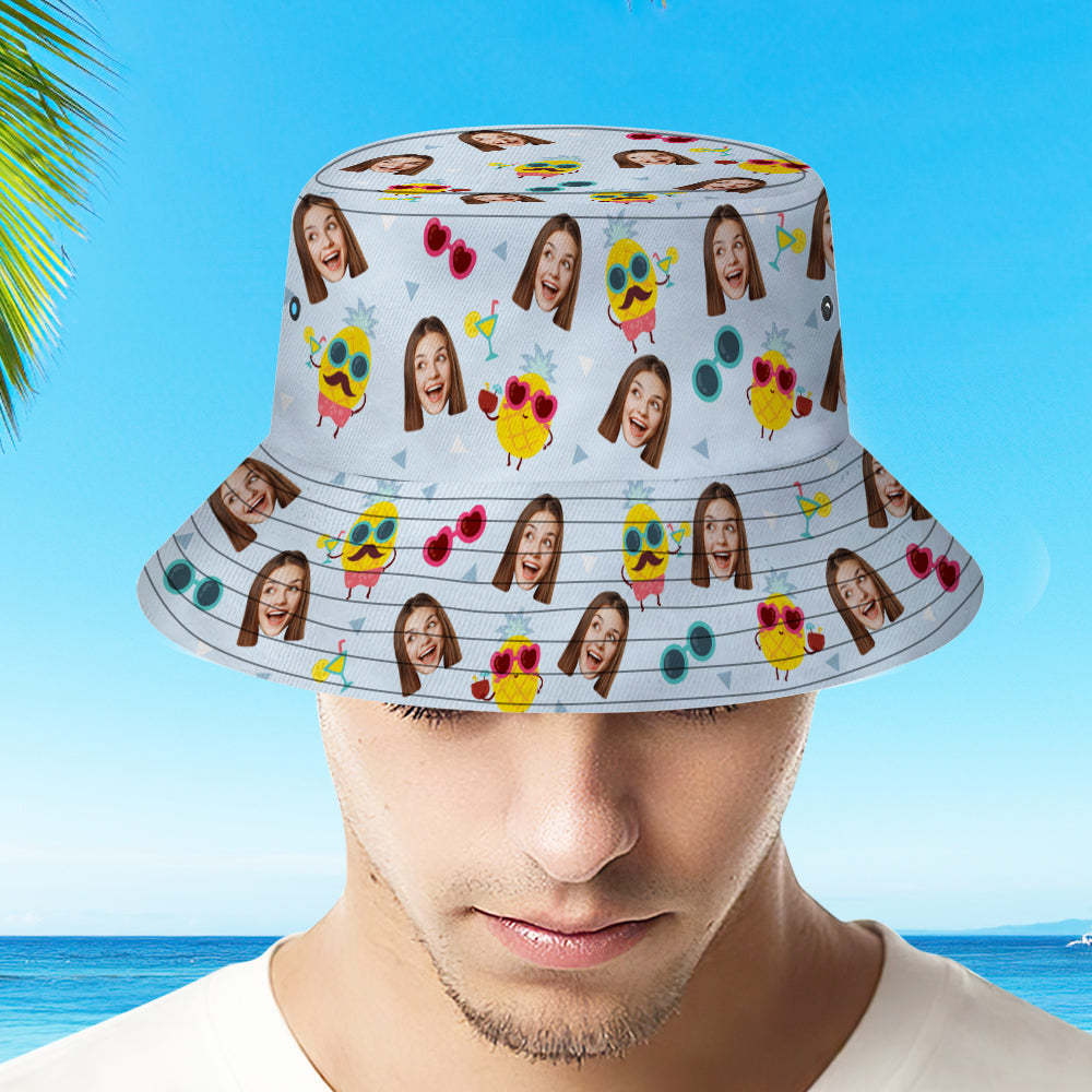 Custom Face Bucket Hat Unisex Personalized Photo Summer Cap Hiking Beach Hats - Funny Pineapple