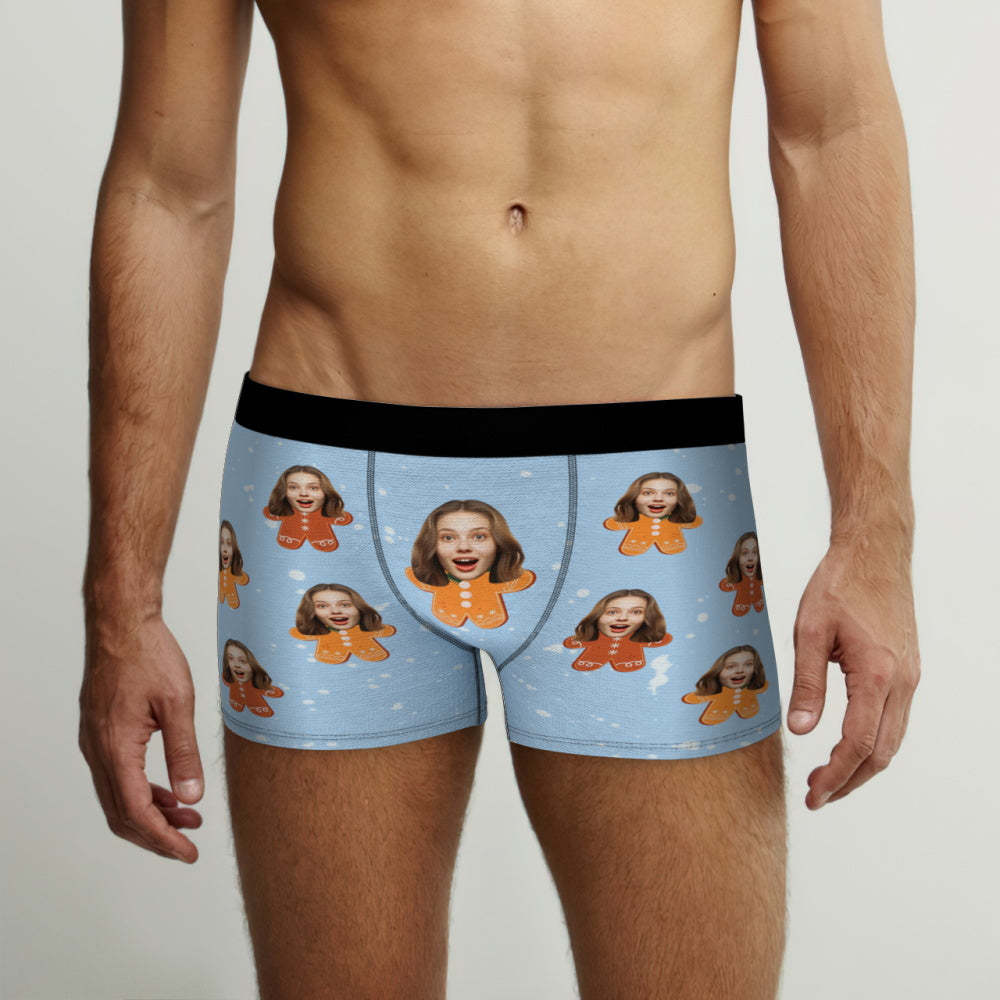 Custom Face Men's Boxers Briefs Personalised Men's Christmas Shorts Gift With Photo Gingerbread Man