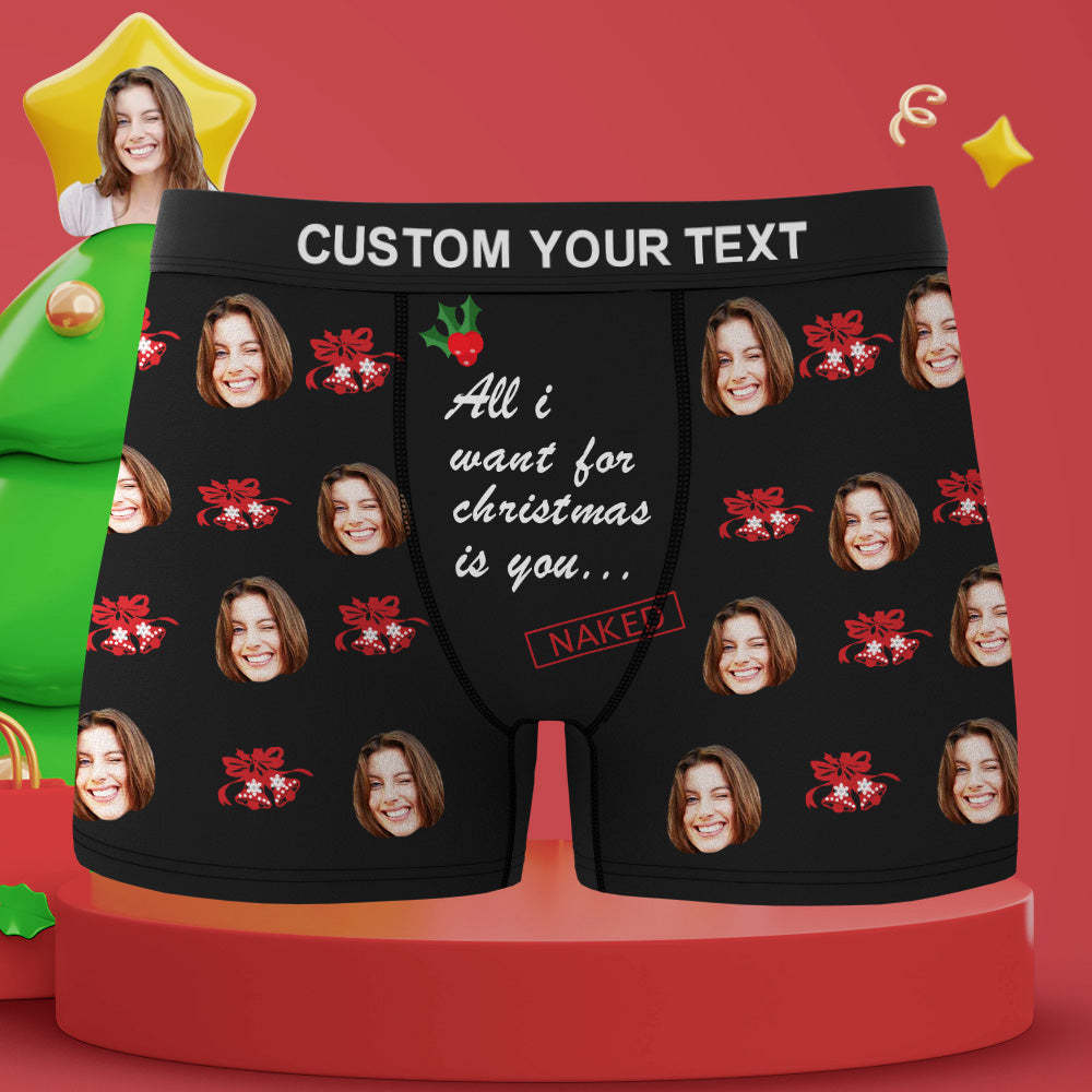 Custom Face Christmas Bells Boxers Briefs Personalized Mens Underwear Funny Briefs With Photo -All i Want for Christmas is You