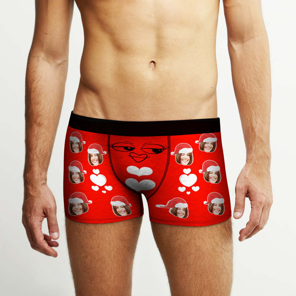 Custom Christmas Boxer Santa Hat Boxer Personalized Mens Heart Underwear Santa Gift for Him
