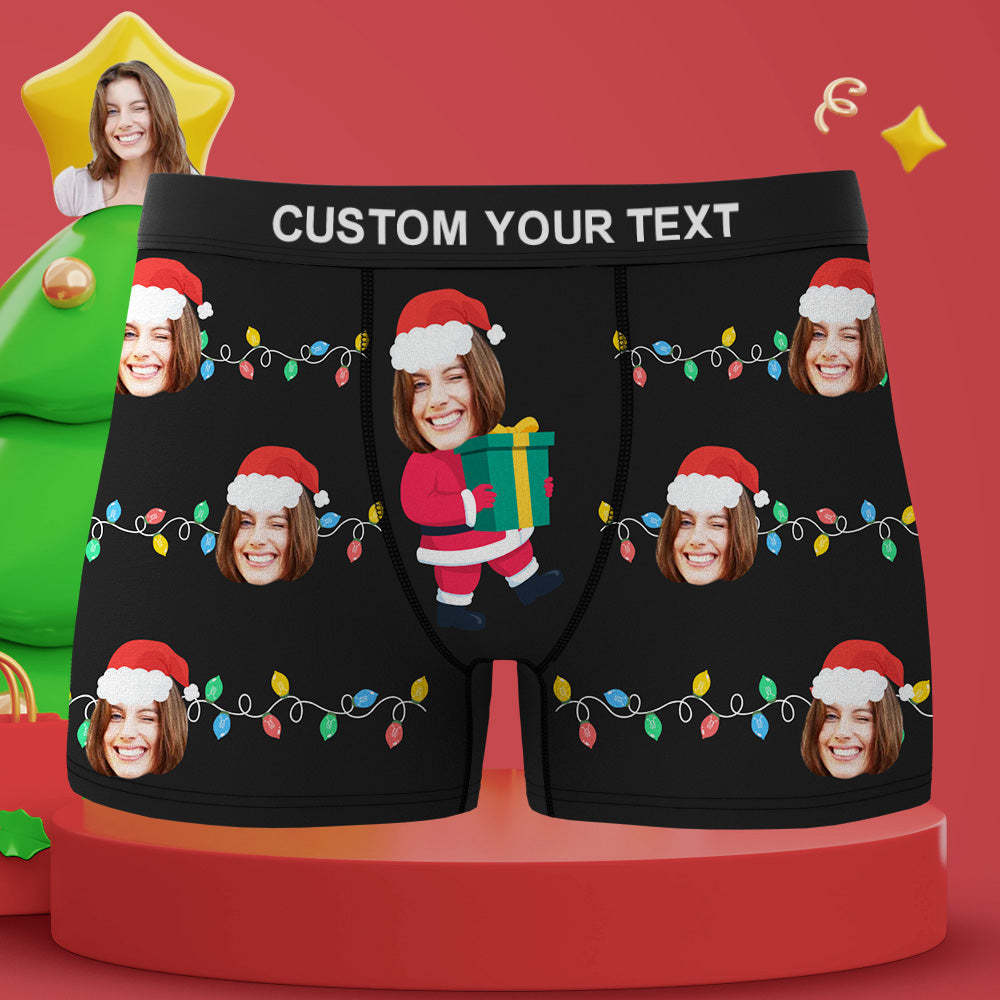 Custom Face Boxer Santa Claus Personalized Mens Underwear Santa Lanterns Christmas Gift