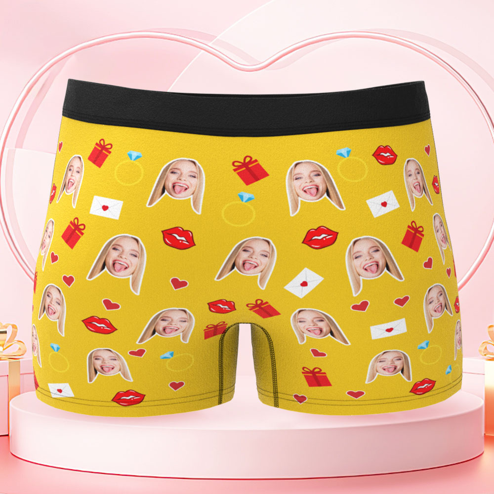 Custom Face Boxer with Text Inscribed Waist, Personalized Face Boxer Briefs, Valentine’s Day Gift for Him - MyPhotoBoxer