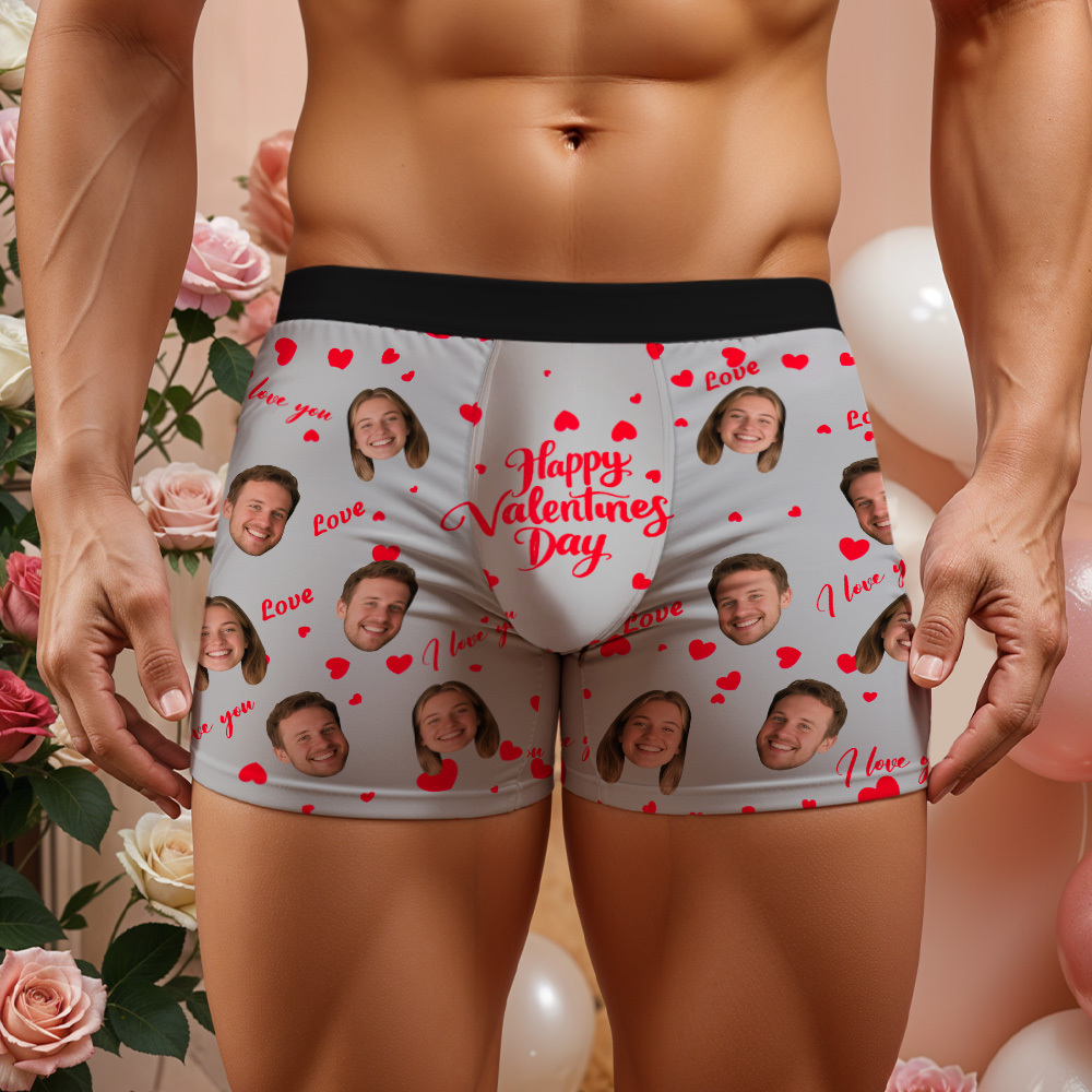 Personalized Men Boxers with Face, Custom Face Boxer Briefs, Happy Valentine's Day, Valentine’s Day Gift for Him - MyPhotoBoxer
