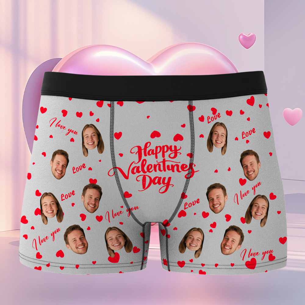 Personalized Men Boxers with Face, Custom Face Boxer Briefs, Happy Valentine's Day, Valentine’s Day Gift for Him - MyPhotoBoxer