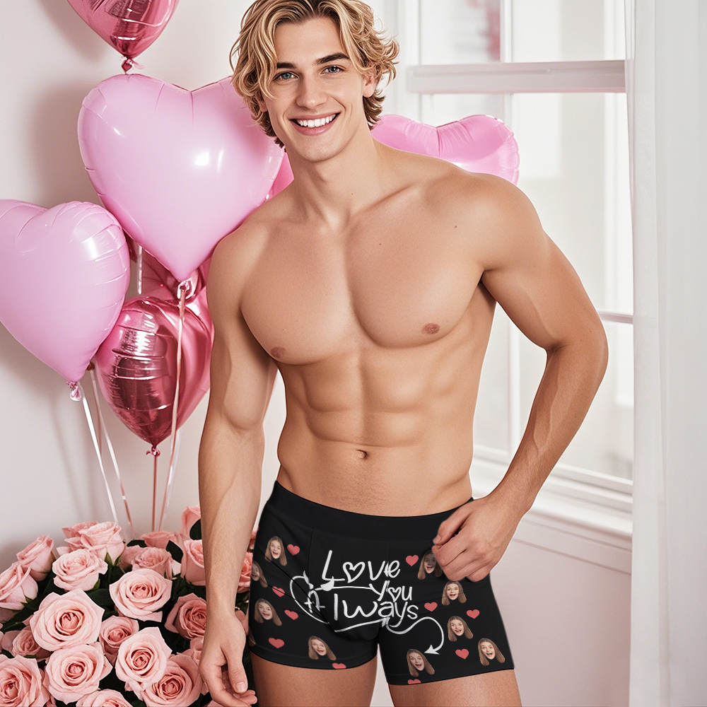 Personalized Men Boxers with Face, Custom Face Boxer Briefs, Happy Valentine's Day, Valentine’s Day Gift for Him - MyPhotoBoxer