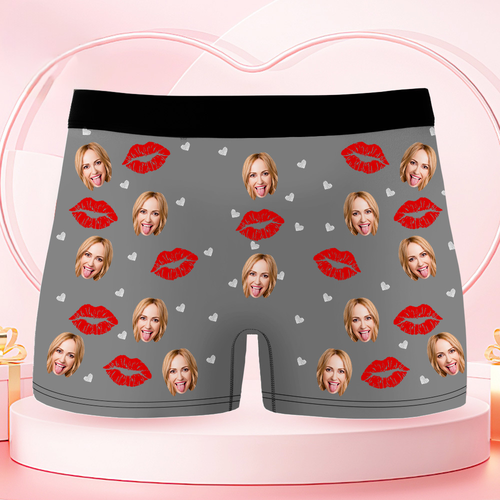 Personalized Face Boxer Briefs, Custom Photo Underwear, Heart Lover Men's Boxer, Anniversary Gift for Him, Valentine's Day Gift - MyPhotoBoxer