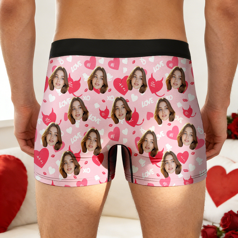 Custom Valentine's Boxer, Custom Man Underwear, Personalized Couple Gift, Custom Husband Boxer with Face - MyPhotoBoxer