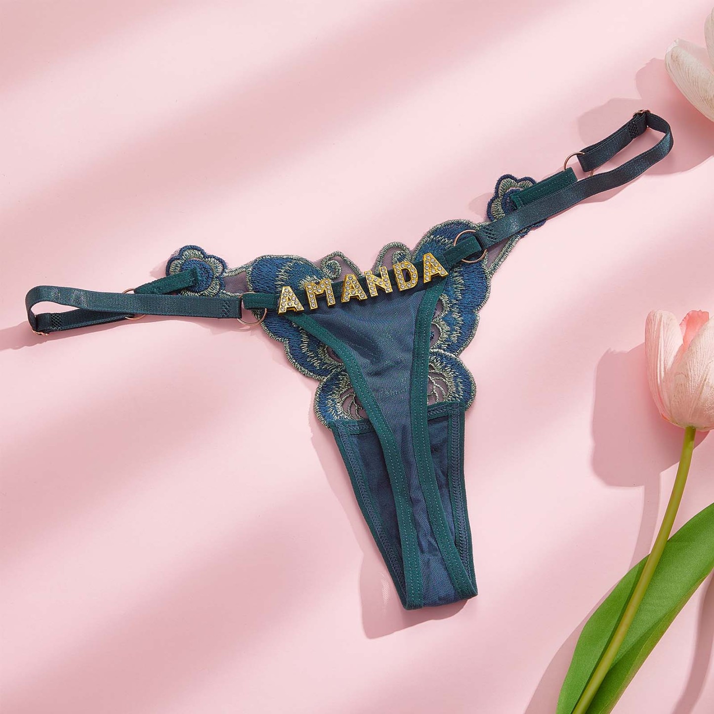 Custom Butterfly-themed Sensual Thong Rhinestone Alphabet Panties - MyPhotoBoxer