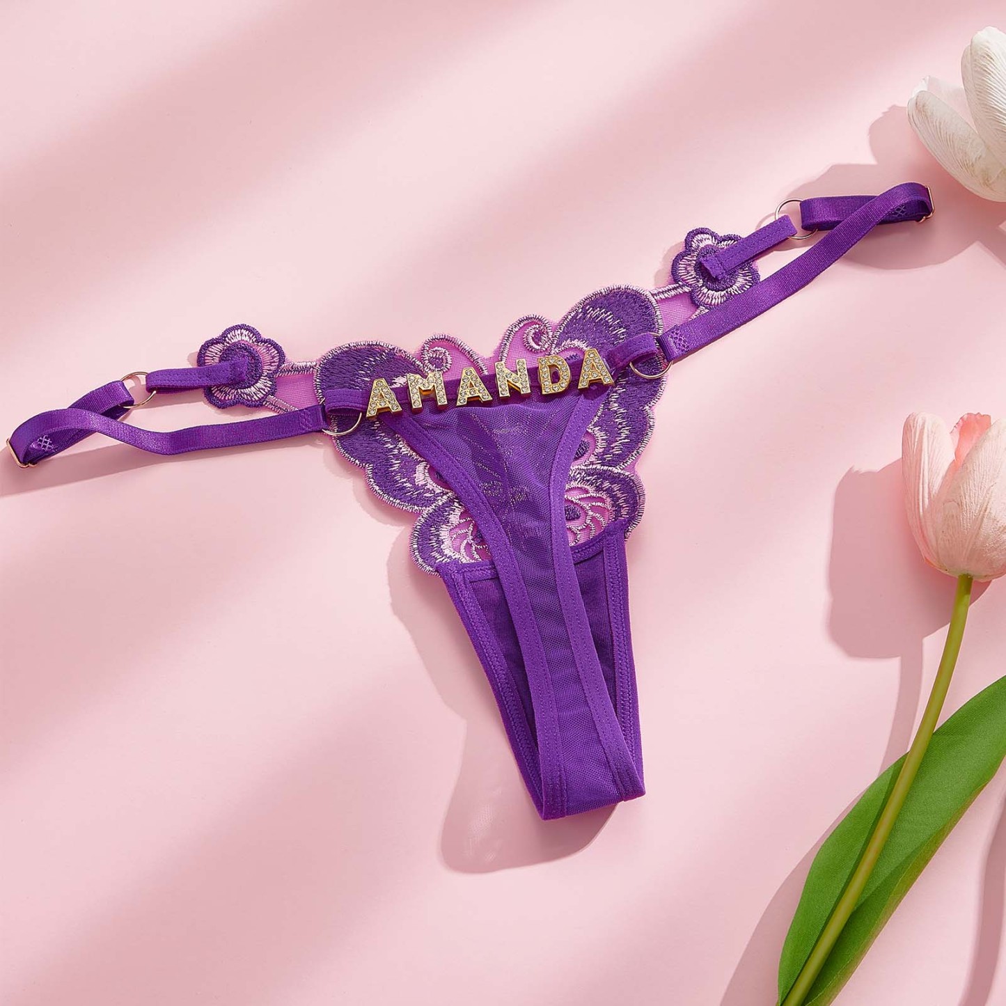 Custom Butterfly-themed Sensual Thong Rhinestone Alphabet Panties - MyPhotoBoxer