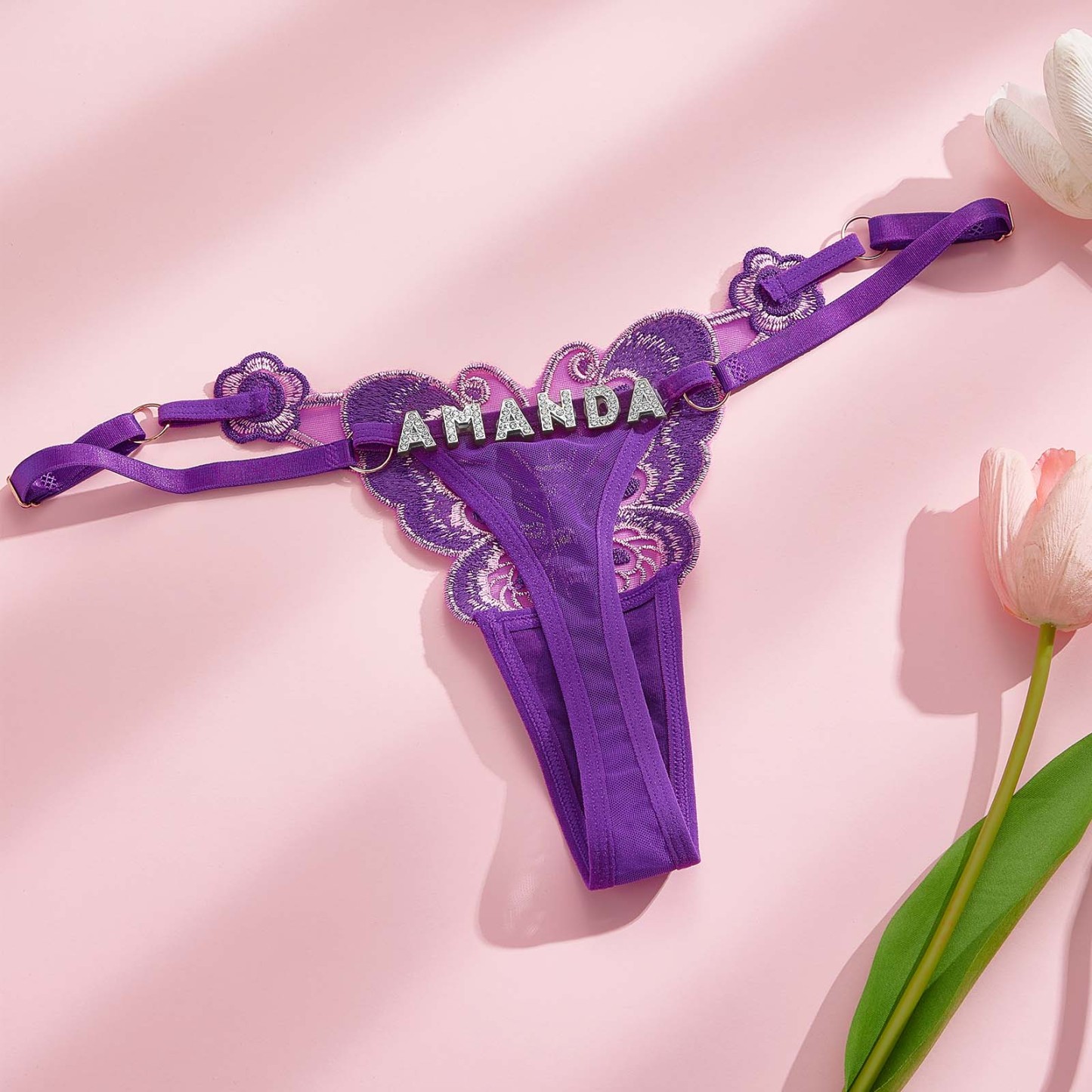Custom Butterfly-themed Sensual Thong Rhinestone Alphabet Panties - MyPhotoBoxer