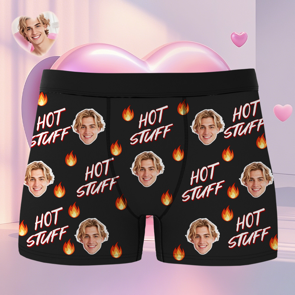 Customized Face Photo Portrait Men's Boxer Hot Fire for Boyfriend Valentine's Day Gift