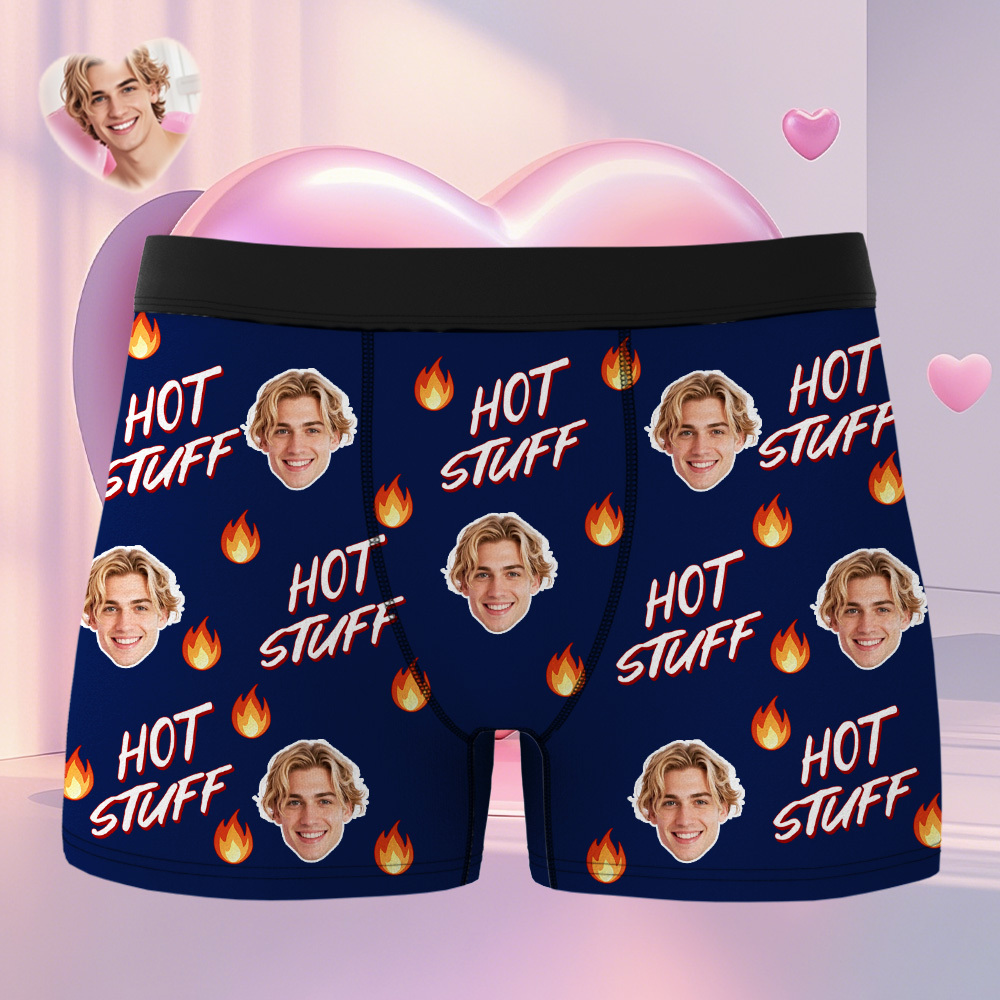 Customized Face Photo Portrait Men's Boxer Hot Fire for Boyfriend Valentine's Day Gift