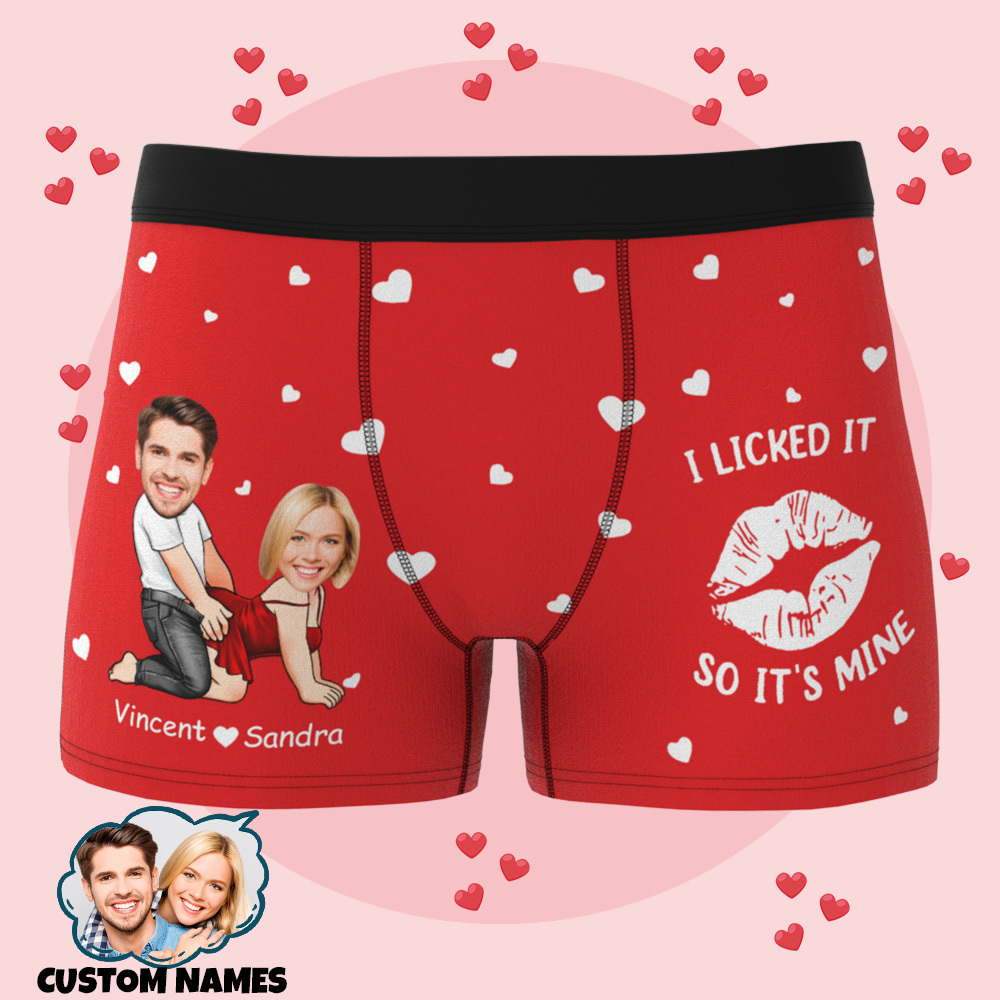 Personalized Men's Boxer Briefs I Licked It So It's Mine Naughty Couple - MyPhotoBoxer