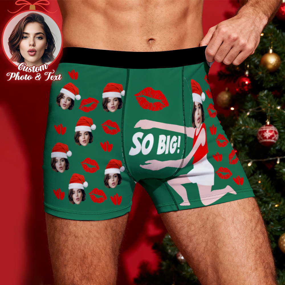 Custom Christmas Men So Big Boxers with Face, Funny Personalized Underwear Gift for Boyfriend, Husband, or Couples - MyPhotoBoxer