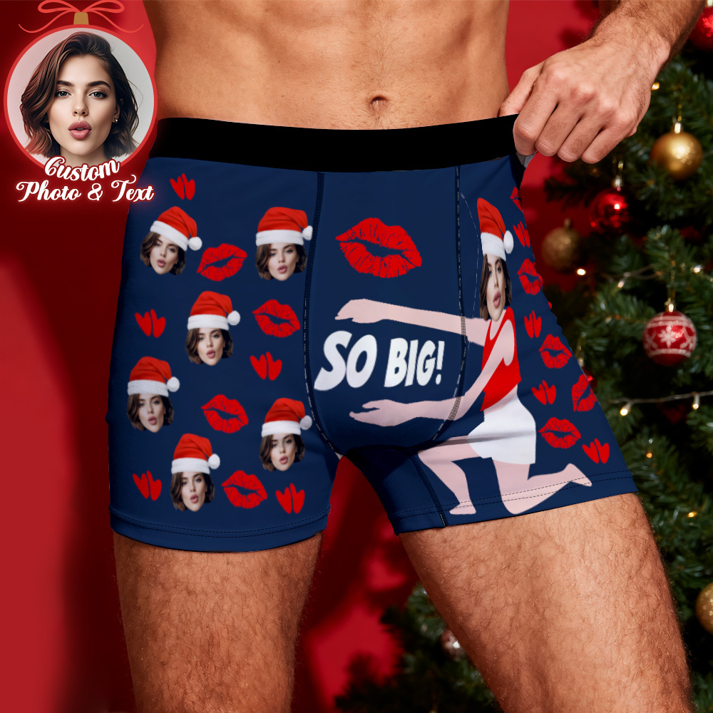 Custom Christmas Men So Big Boxers with Face, Funny Personalized Underwear Gift for Boyfriend, Husband, or Couples - MyPhotoBoxer