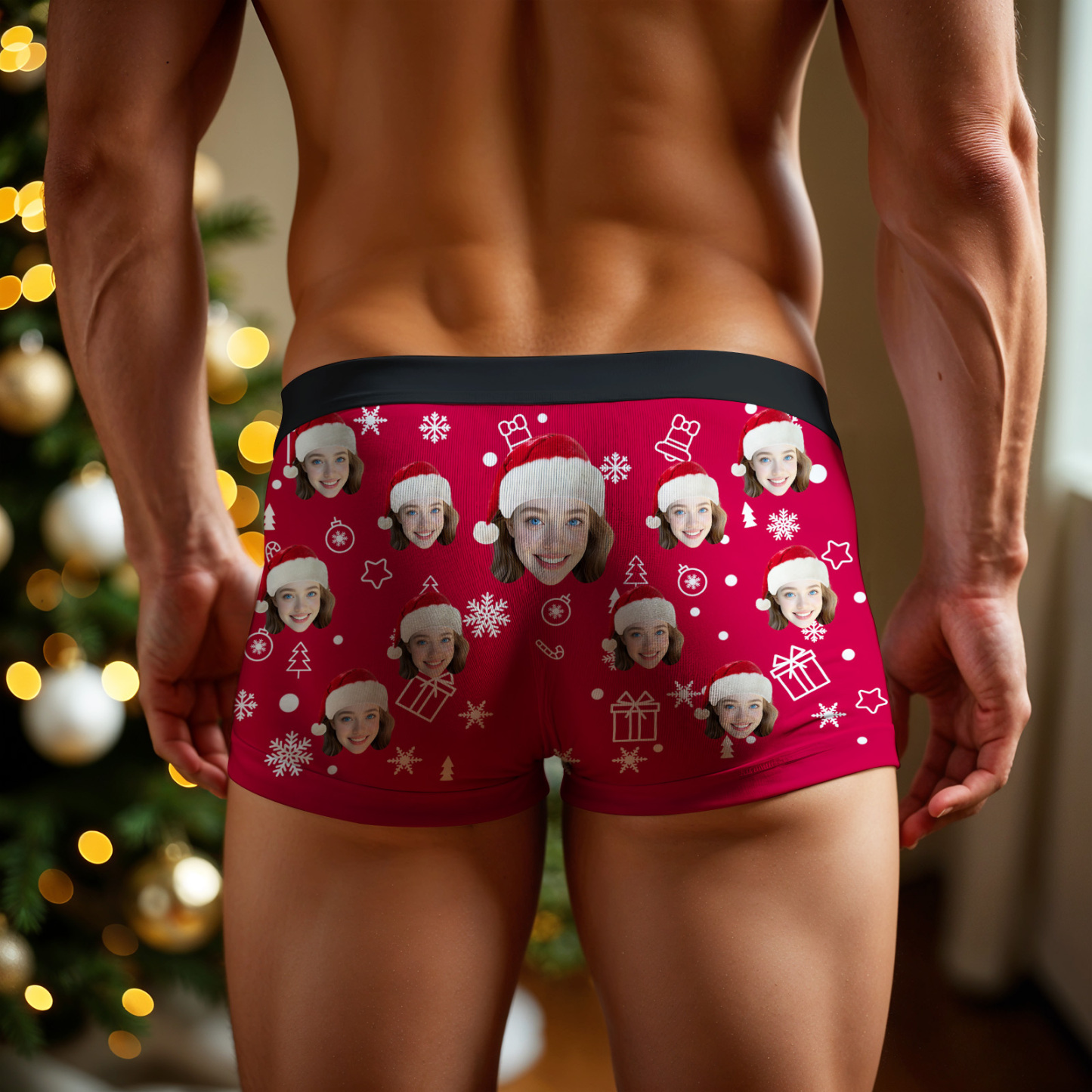 Personalized Christmas Face Underwear Only You Can Make It Snow Funny Custom Boxer Shorts Best Gift for Him - MyPhotoBoxer