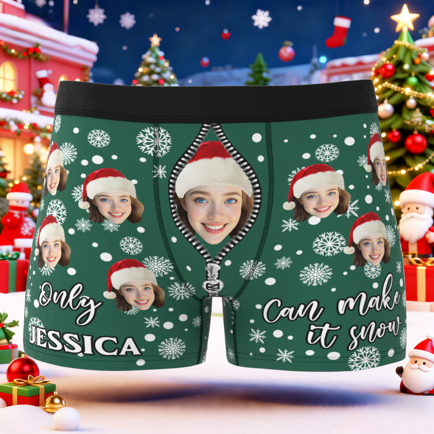 Personalized Christmas Face Underwear Only You Can Make It Snow Funny Custom Boxer Shorts Best Gift for Him - MyPhotoBoxer