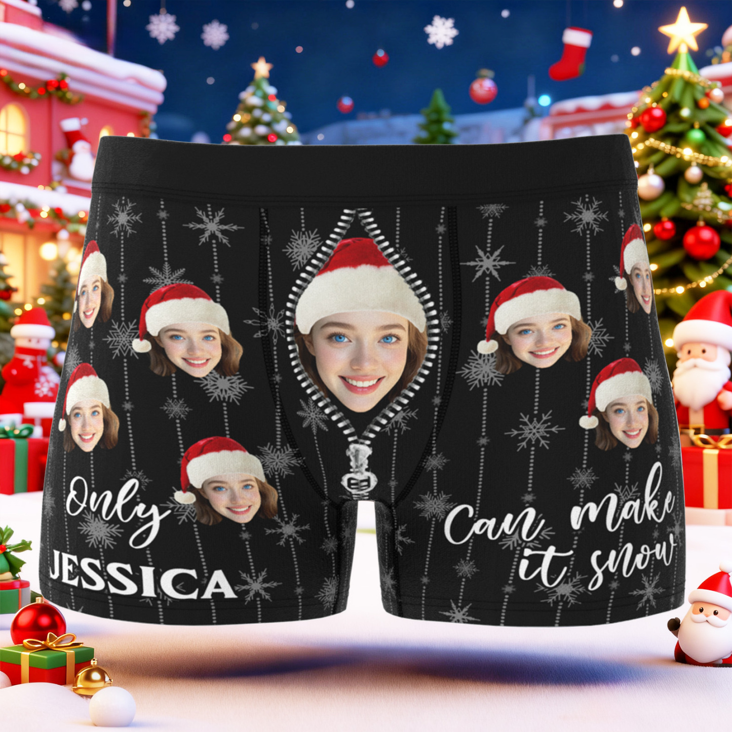 Personalized Christmas Face Underwear Only You Can Make It Snow Funny Custom Boxer Shorts Best Gift for Him - MyPhotoBoxer