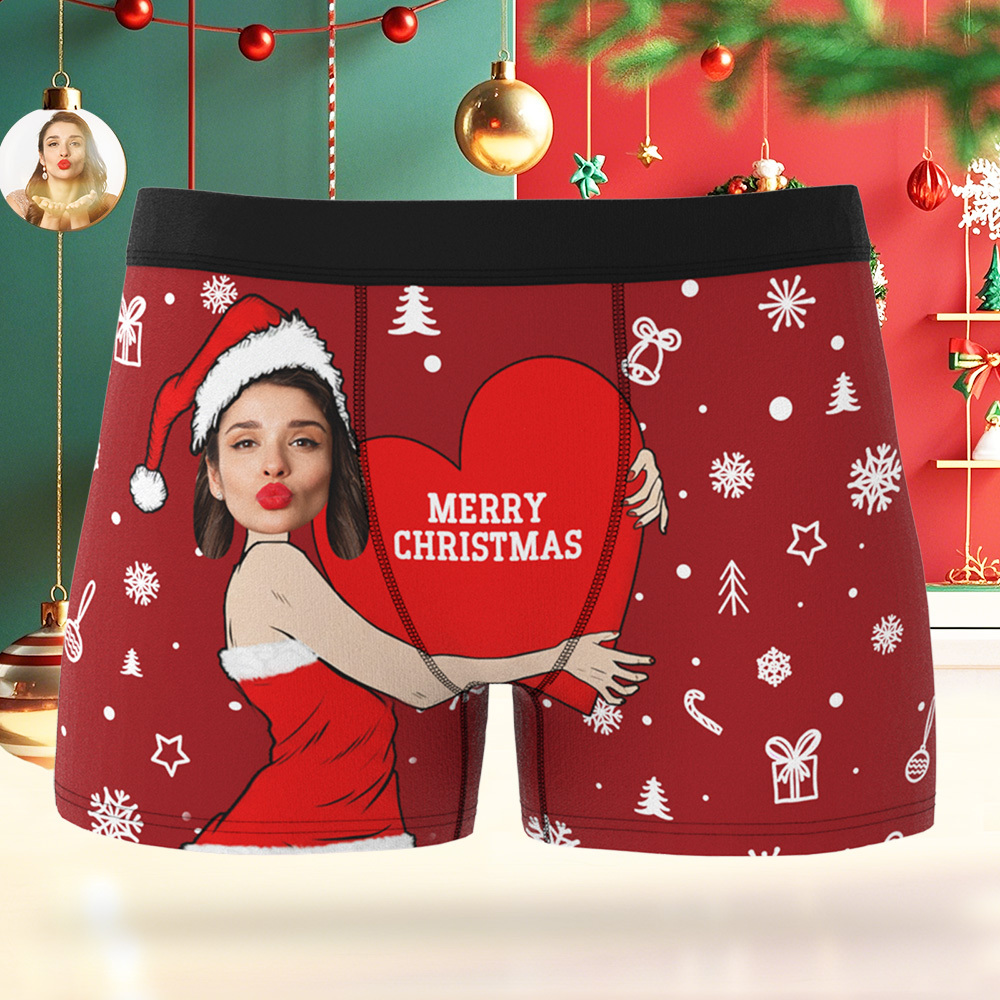 Personalized Christmas Men Boxers with Face, Funny Personalized Underwear Gift for Boyfriend or Husband - MyPhotoBoxer