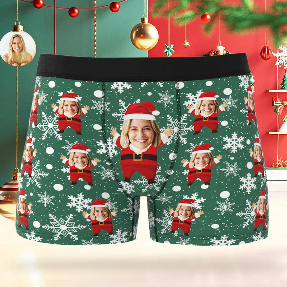 Personalized Multiple Patterns Christmas Men Boxers with Face, Funny Personalized Underwear Gift for Boyfriend, Husband, or Couples