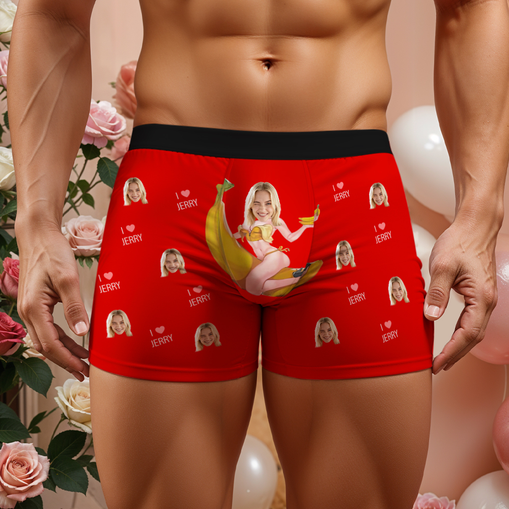 Personalized Banana Pattern Face Man Underwear, Custom Anniversary, Birthday, Valentines Day Gift for Him, Boyfriend - MyPhotoBoxer