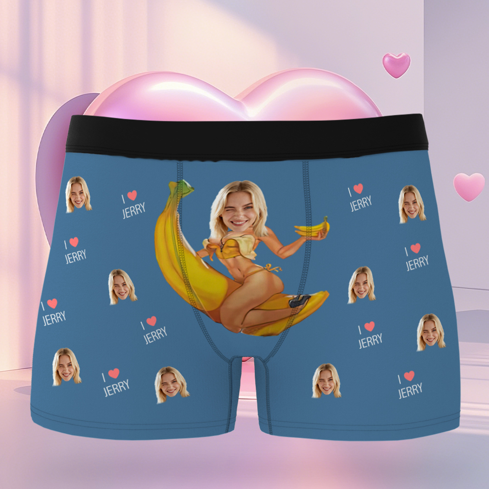 Personalized Banana Pattern Face Man Underwear, Custom Anniversary, Birthday, Valentines Day Gift for Him, Boyfriend - MyPhotoBoxer