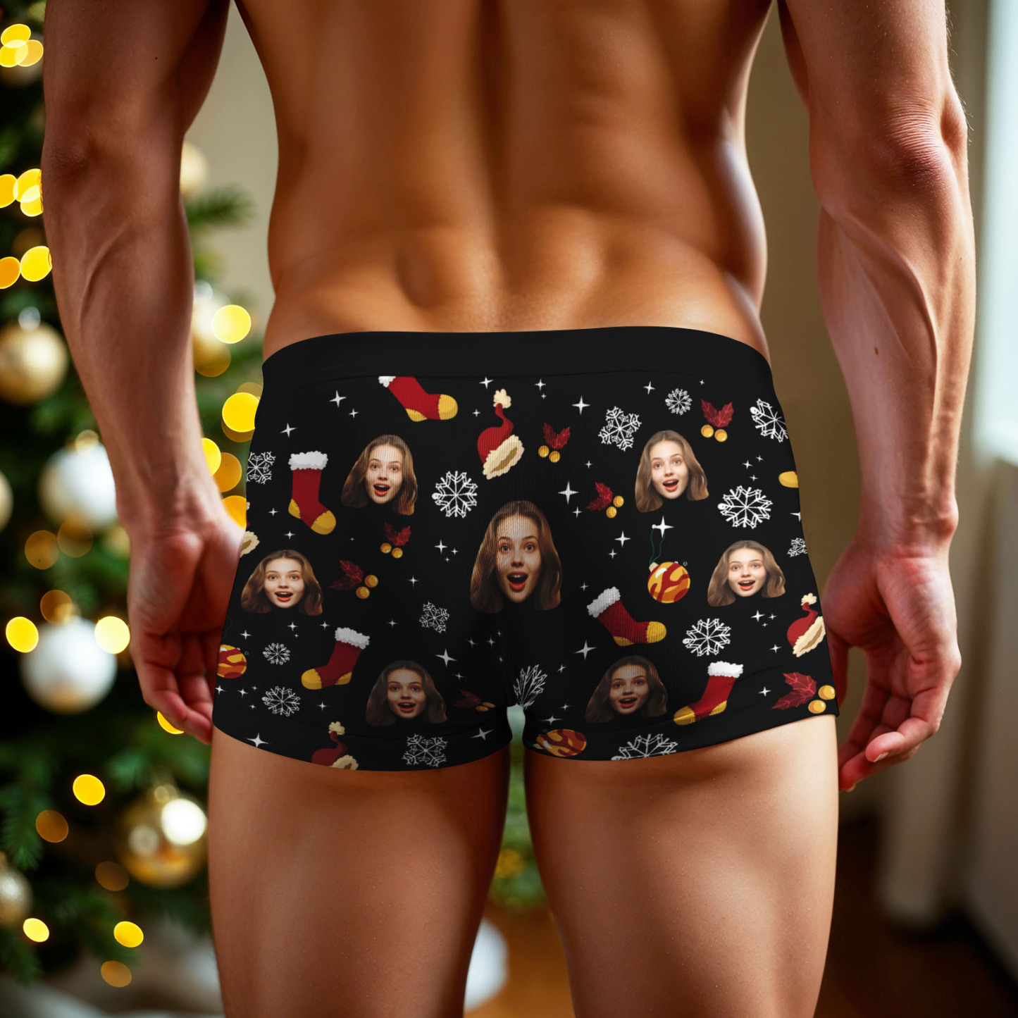 Custom Christmas Men Boxers with Face, Funny Personalized Underwear Gift for Boyfriend or Husband - MyPhotoBoxer