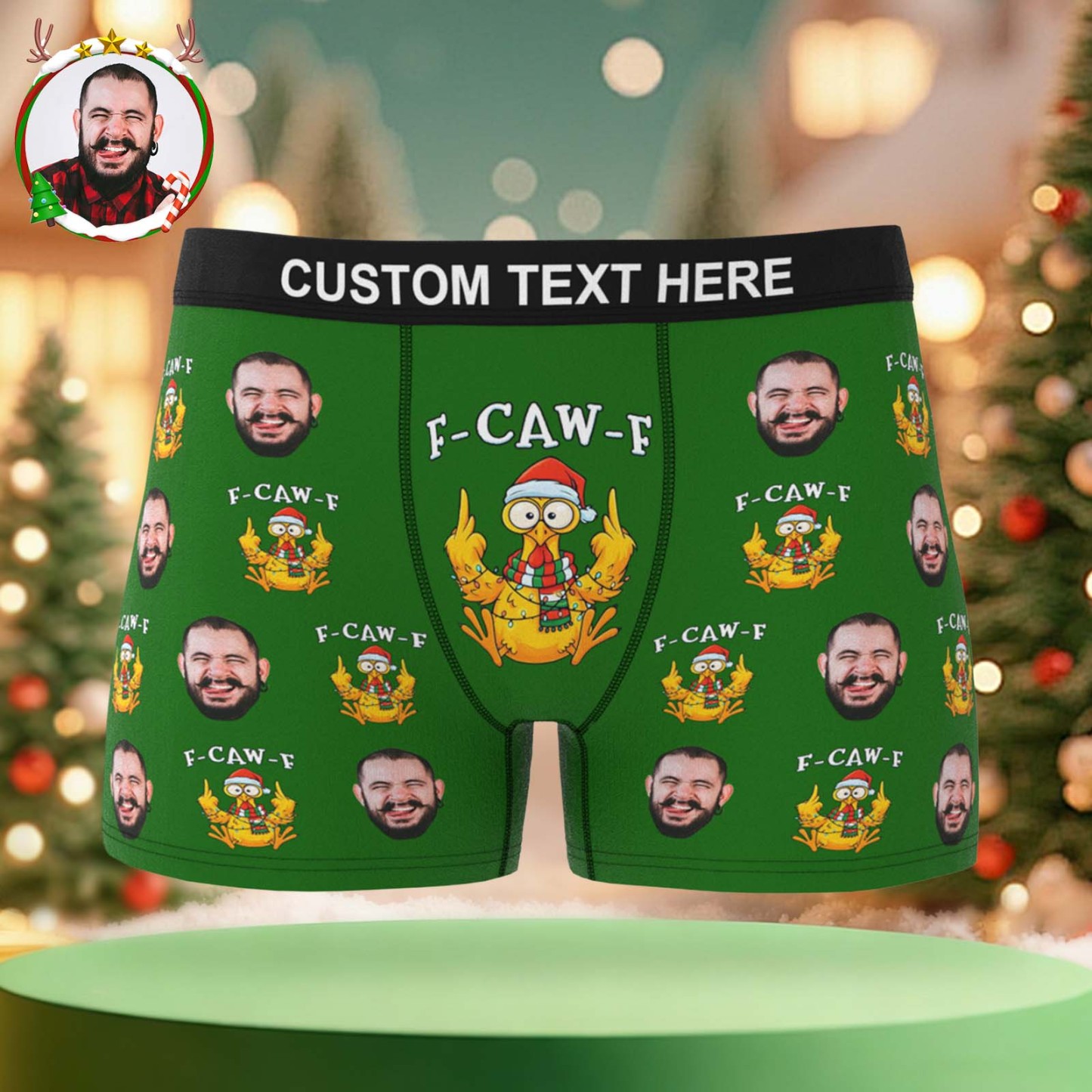 Custom Christmas F-CAW-F Boxer Briefs Cheeky Christmas Custom Boxers Best Gift for Him - MyPhotoBoxer