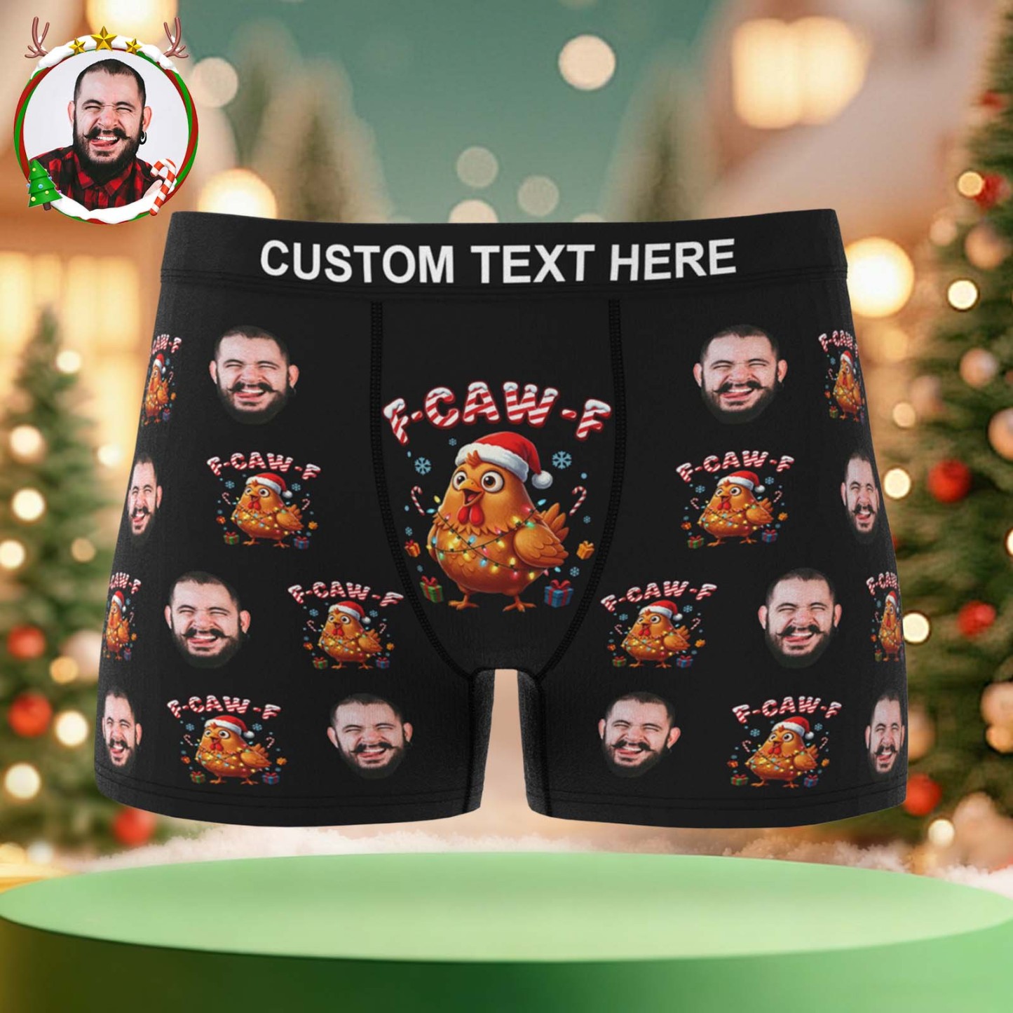 Custom Christmas F-CAW-F Boxer Briefs Cheeky Christmas Custom Boxers Best Gift for Him - MyPhotoBoxer