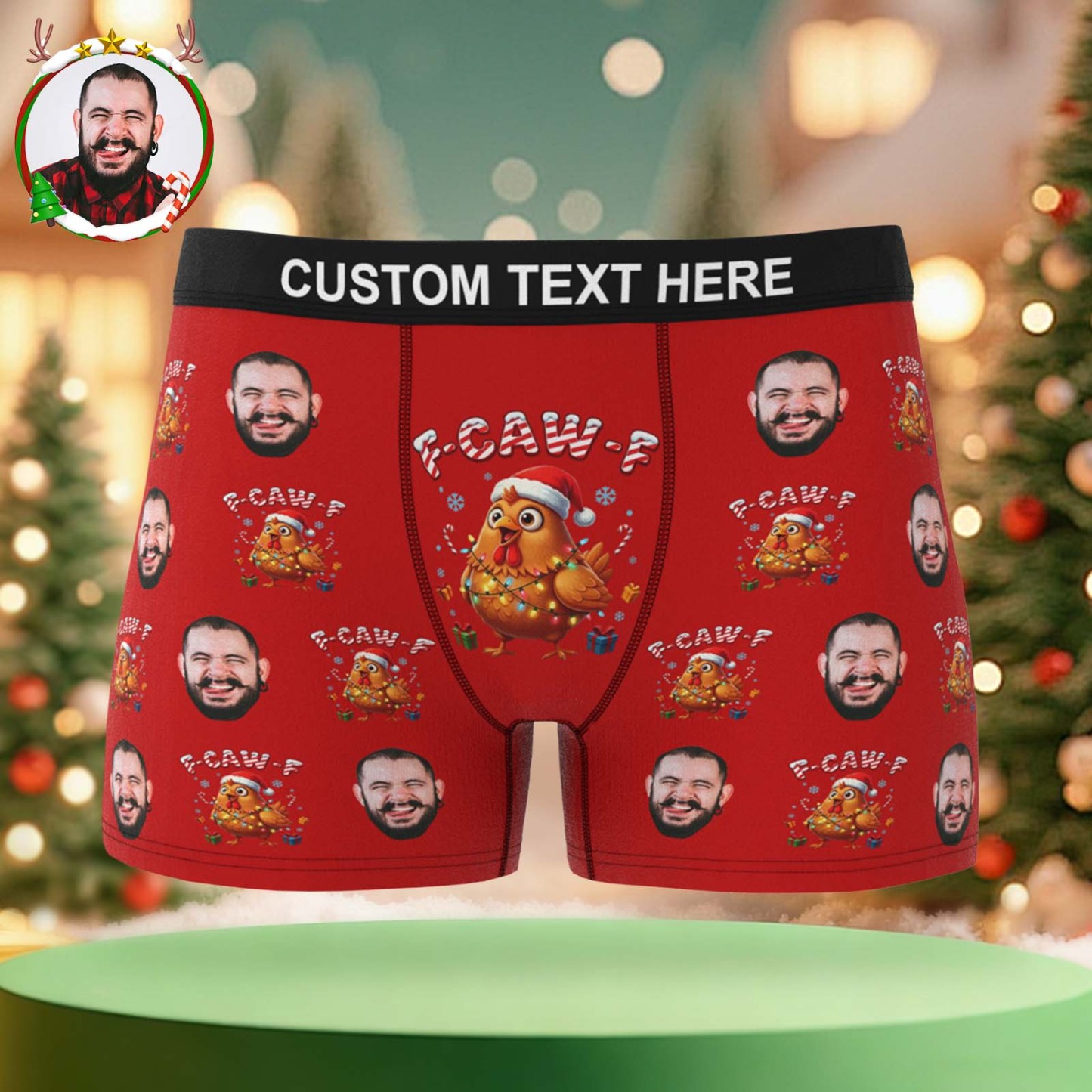 Custom Christmas F-CAW-F Boxer Briefs Cheeky Christmas Custom Boxers Best Gift for Him - MyPhotoBoxer