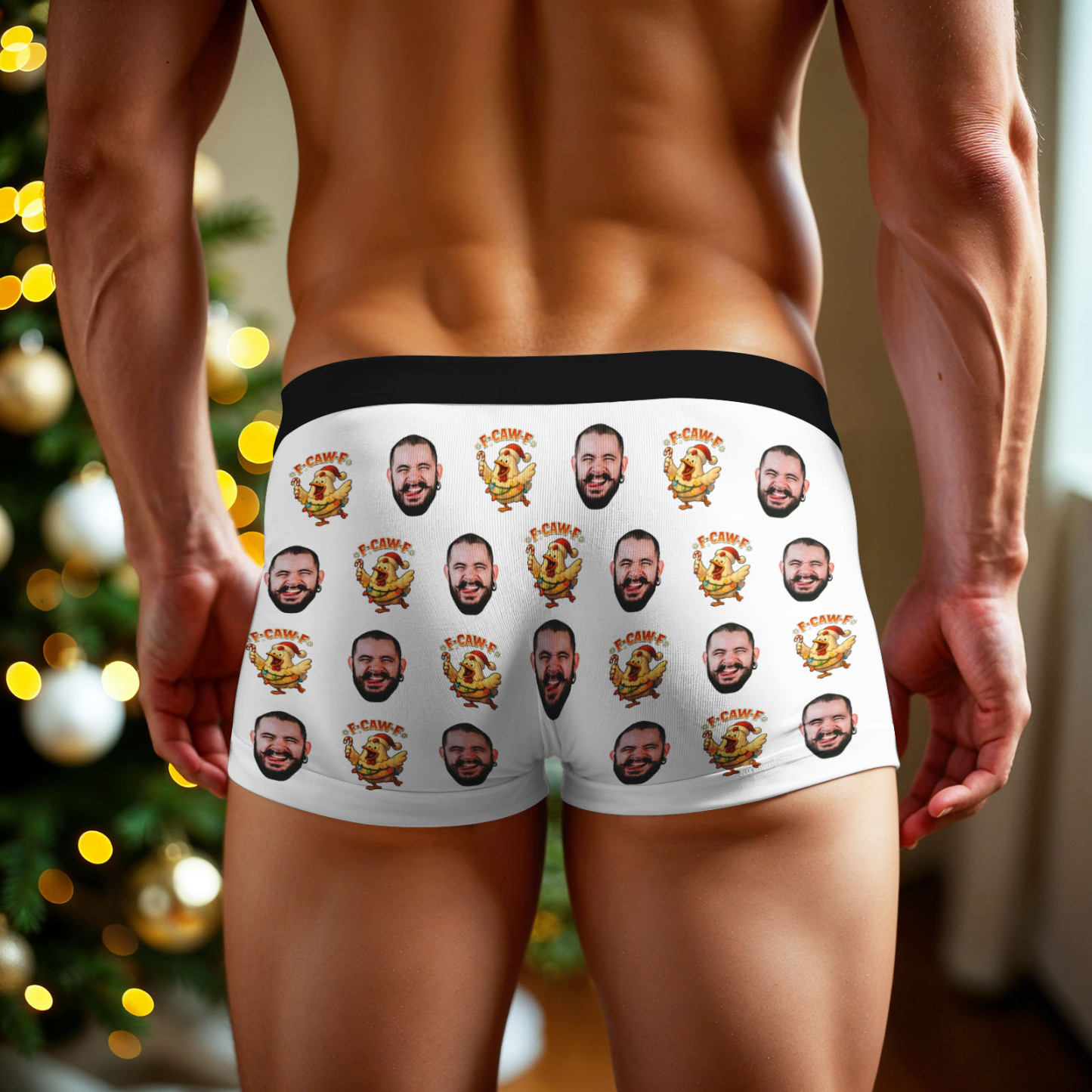 Custom Christmas F-CAW-F Boxer Briefs Cheeky Christmas Custom Boxers Best Gift for Him - MyPhotoBoxer