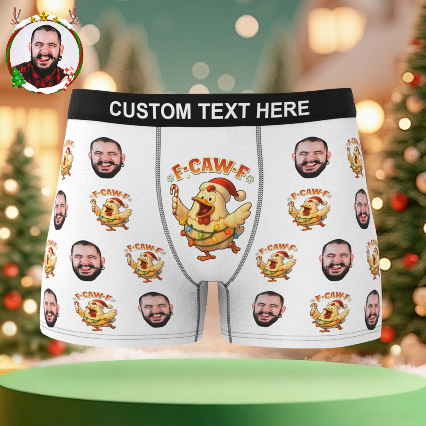 Custom Christmas F-CAW-F Boxer Briefs Cheeky Christmas Custom Boxers Best Gift for Him - MyPhotoBoxer