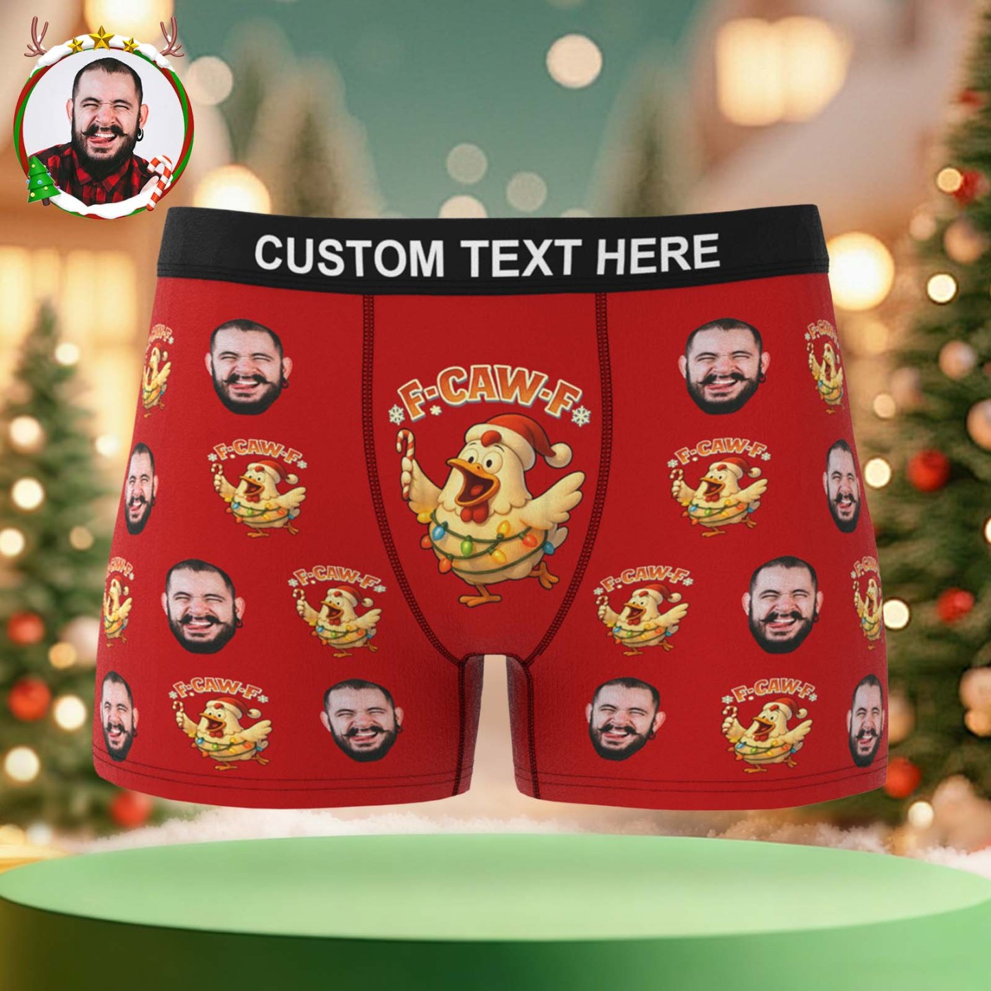 Custom Christmas F-CAW-F Boxer Briefs Cheeky Christmas Custom Boxers Best Gift for Him - MyPhotoBoxer