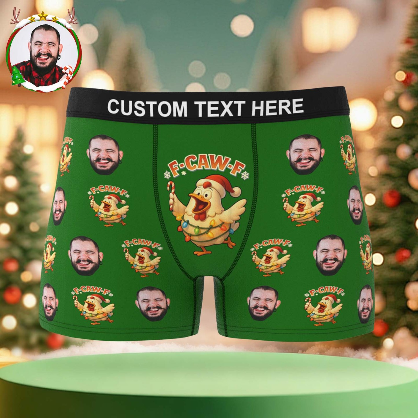Custom Christmas F-CAW-F Boxer Briefs Cheeky Christmas Custom Boxers Best Gift for Him - MyPhotoBoxer