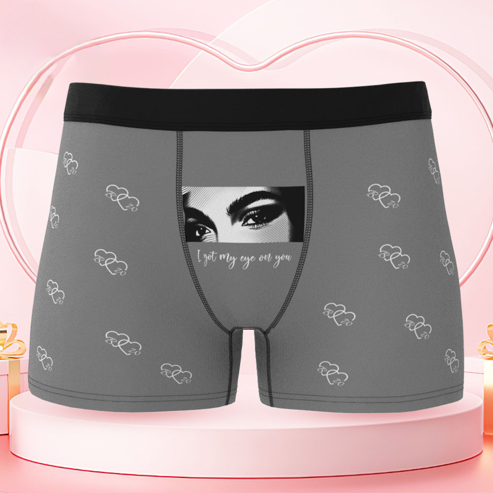 Your Eyes on His Underwear, Personalized Men’s Boxer Briefs, Personalized Boxer with Custom Eyes Print, Fun Romantic Gift for Boyfriend