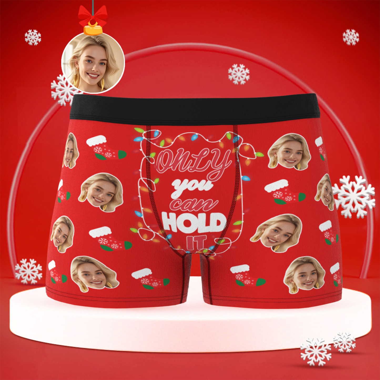 Custom Christmas Face Boxer Briefs, Funny Personalized Gift "Only You Can Hold It", Best Holiday Gift for Boyfriend, Husband, or Couples - MyPhotoBoxer