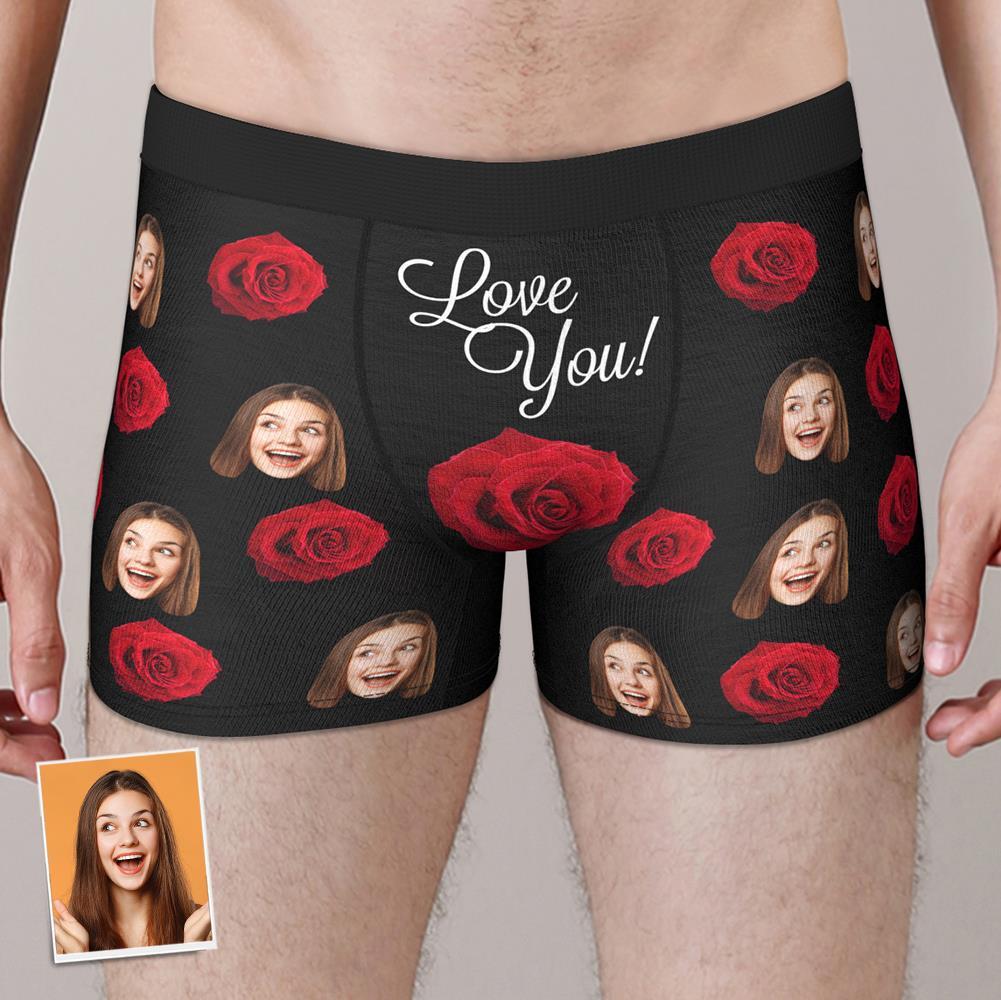 Personalized Boxers with Face Custom Boxers Briefs for Men-ROSE-LOVE YOU